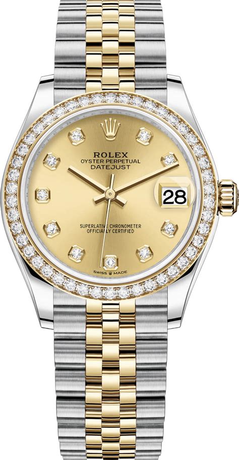 rolex datejust 31mm stainless steel and yellow gold ladies watch|Rolex 31mm Datejust diamond bezel.